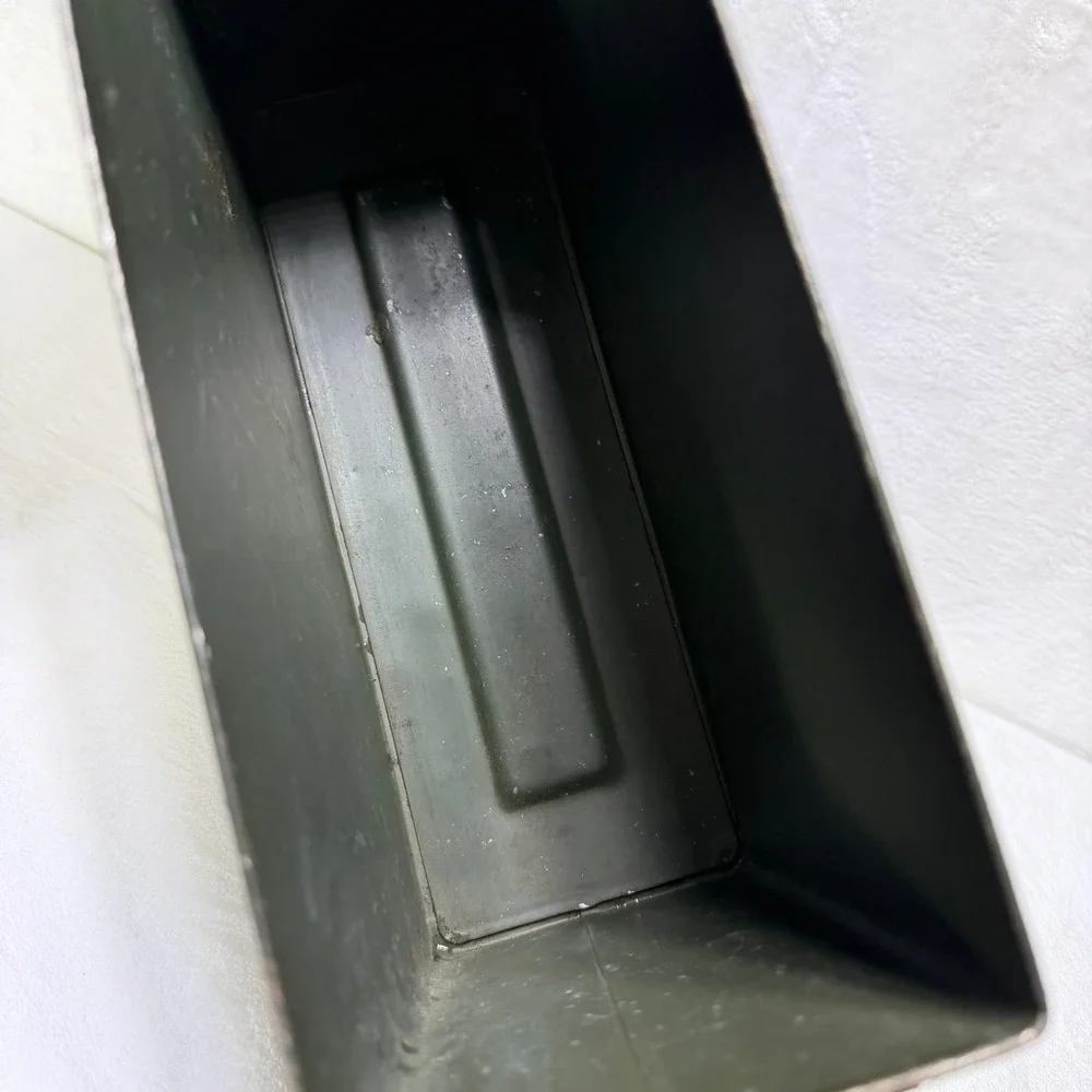 Vintage US Military Steel Ammo Can Olive Drab Metal Storage Box Latch Lid Handle